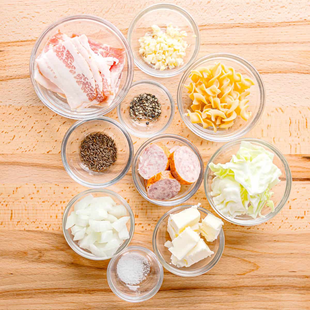 Ingredients to Make Cabbage and Noodles.