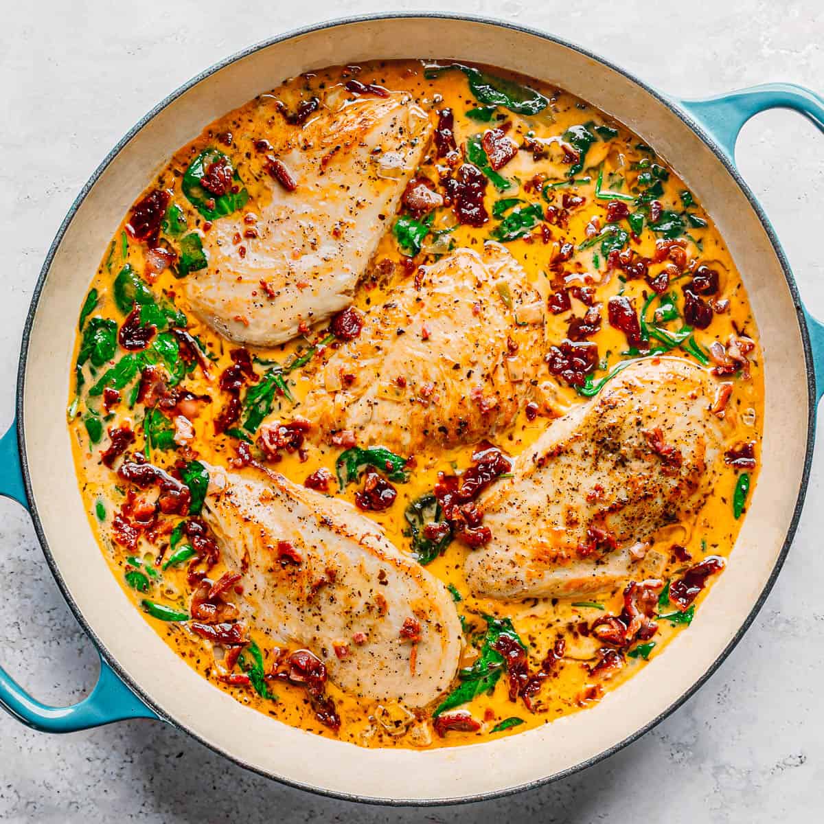 Chicken with Sun Dried Tomatoes and Spinach.