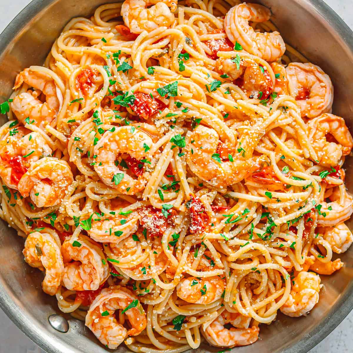 shrimp and cherry tomato pasta recipe. 