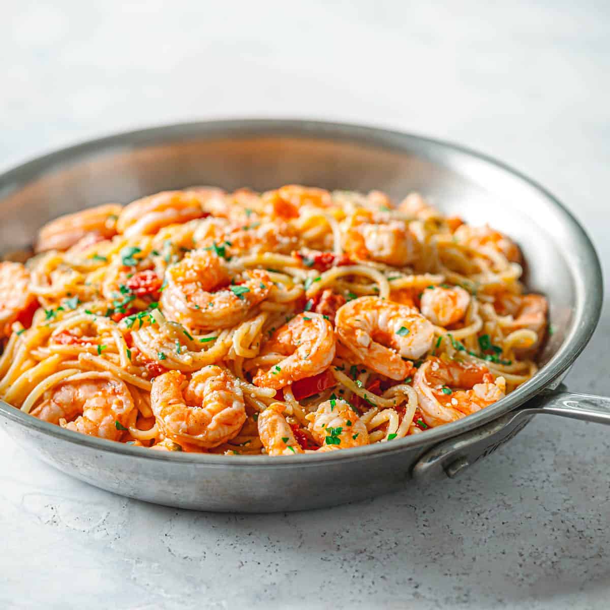 Shrimp and cherry tomato pasta recipe. 