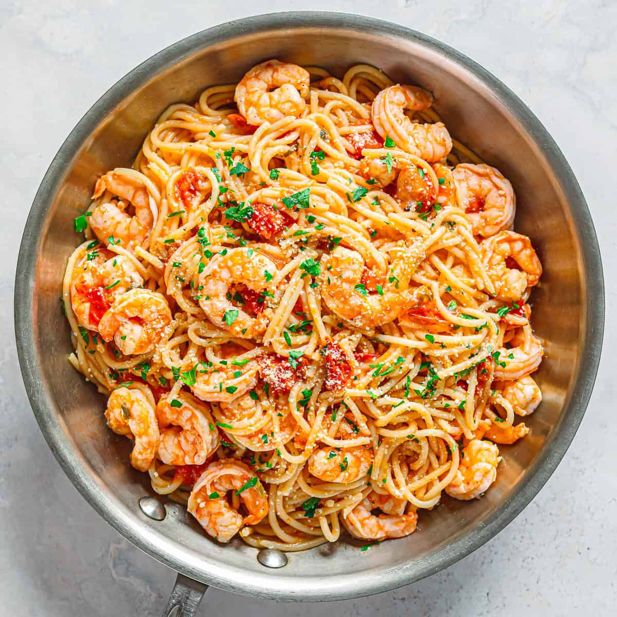 Shrimp and cherry tomato pasta recipe.