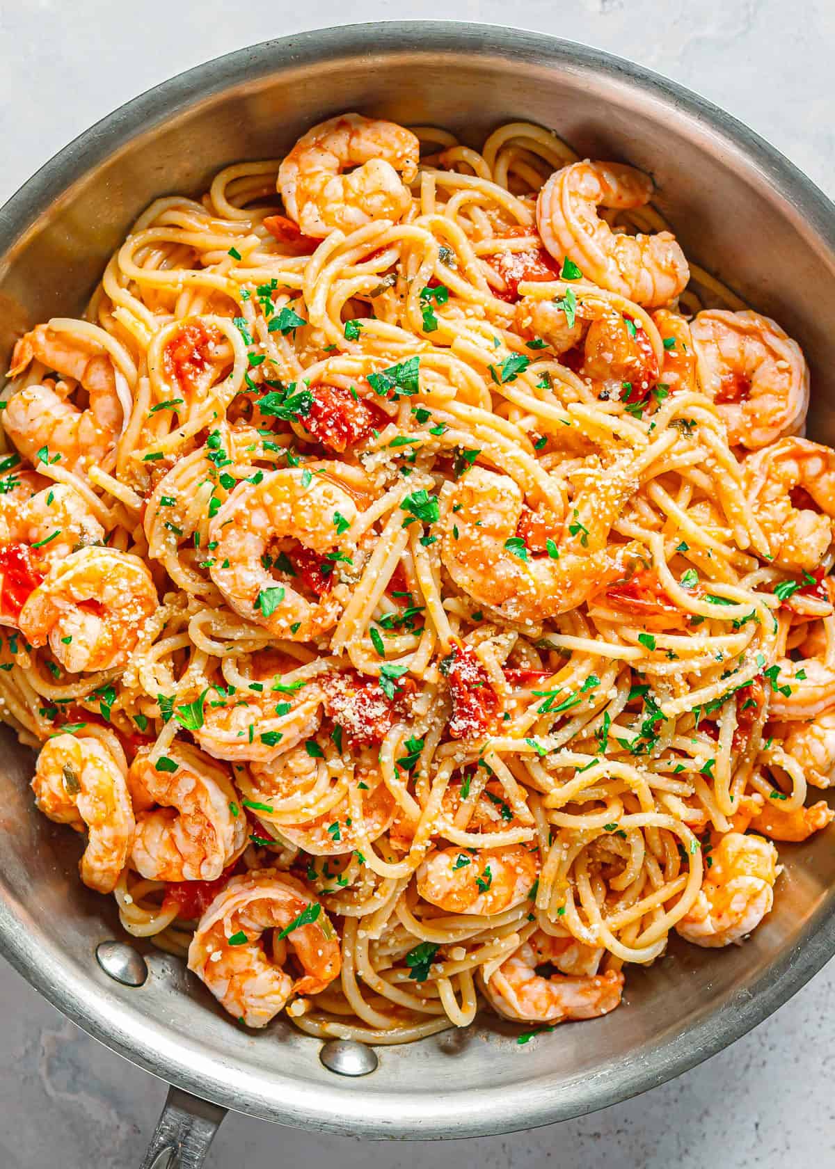 Shrimp and cherry tomato pasta recipe.