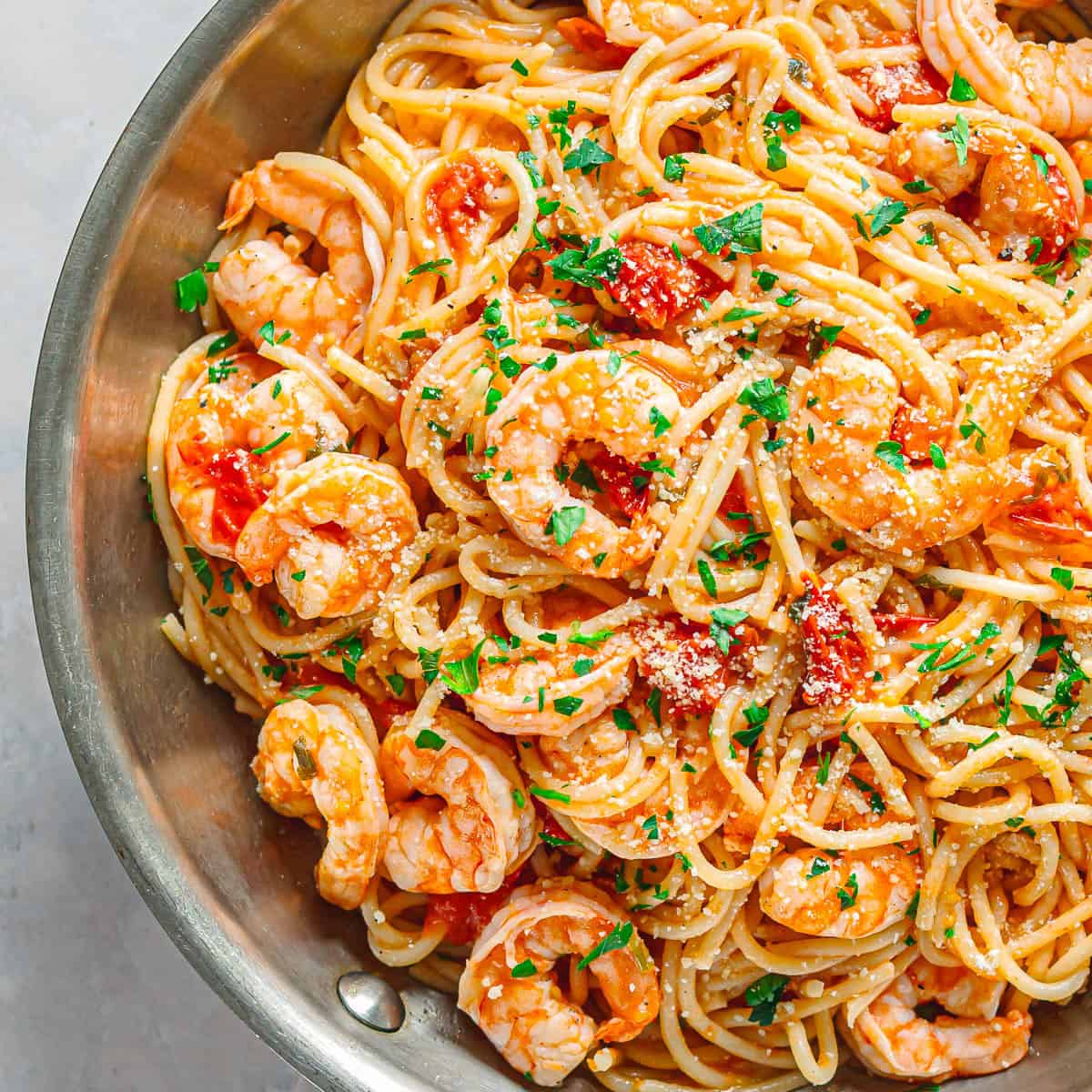 Shrimp and cherry tomato pasta recipe. 