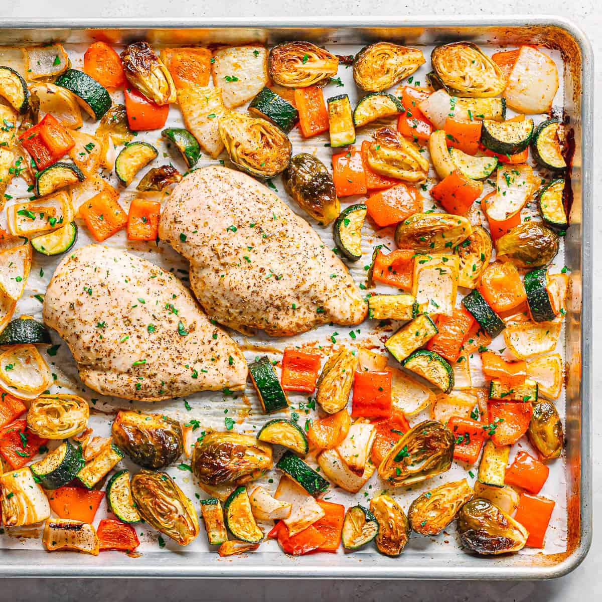 sheet pan chicken with vegetables.