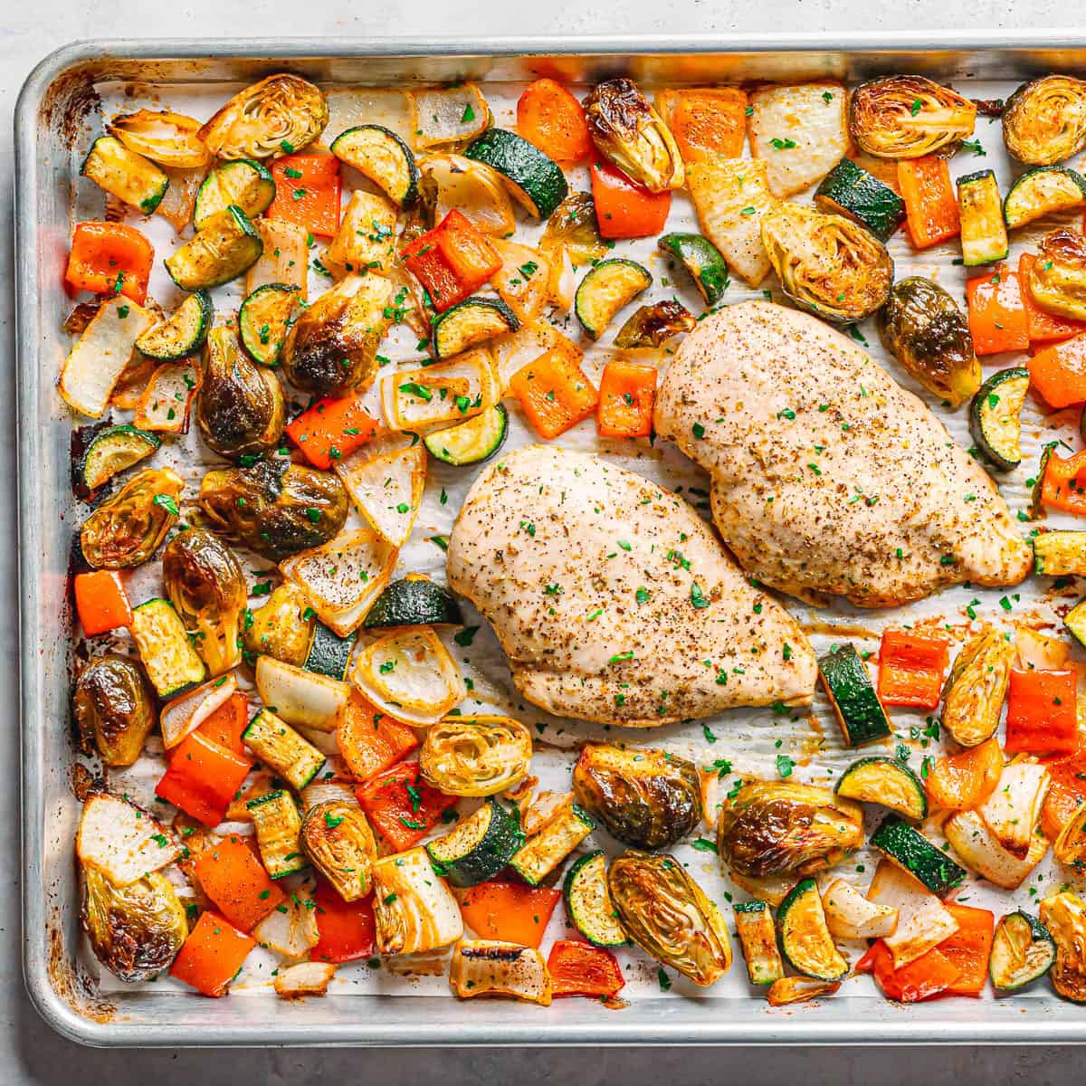 sheet pan chicken with vegetables.