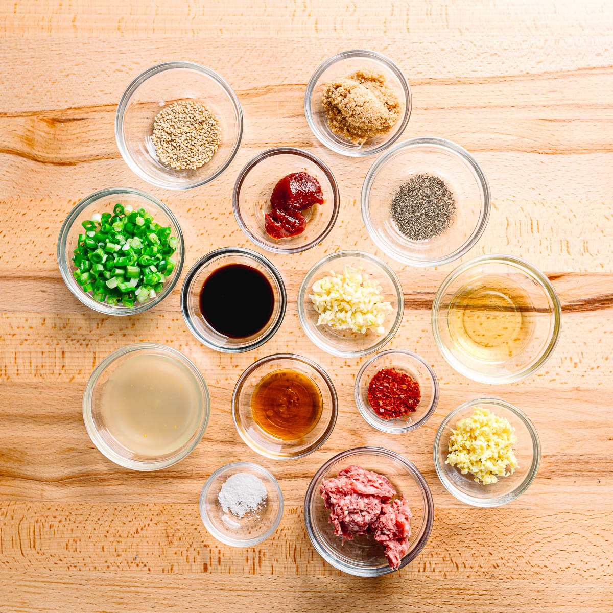 Ingredients for Korean ground beef gochujang bowl.