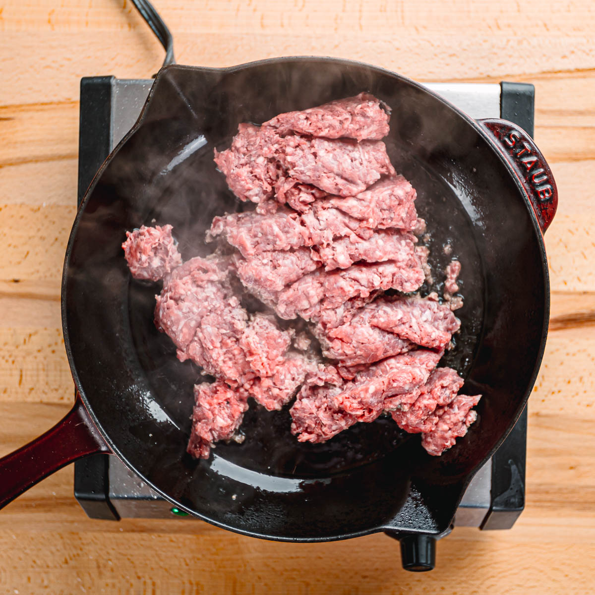 browning ground beef. 
