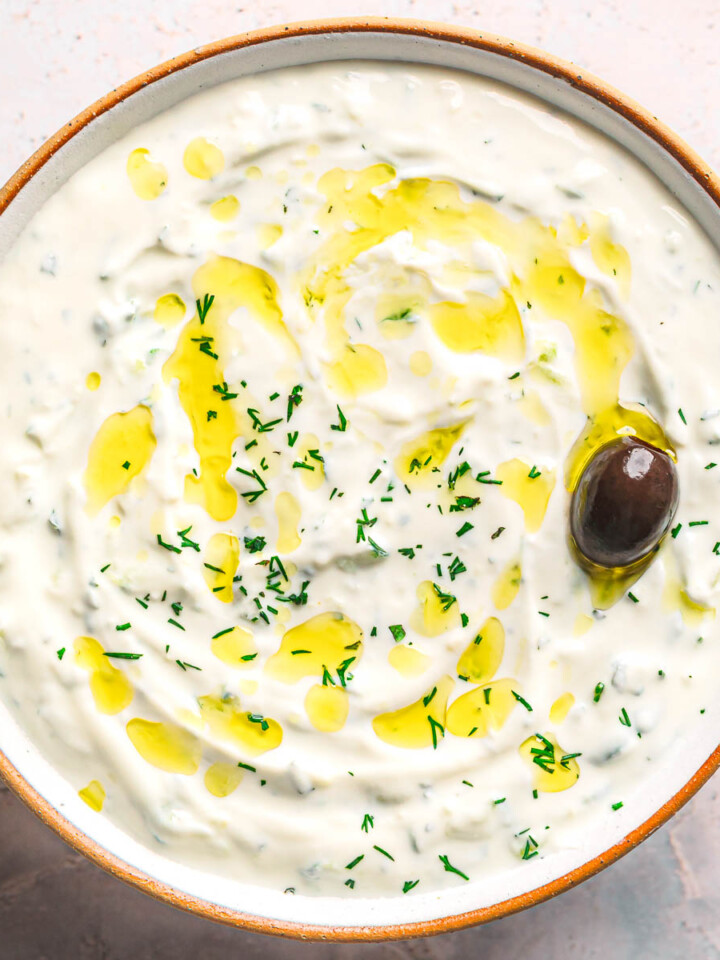 Easy Homemade Tzatziki Sauce with Fresh Cucumber and Greek Yogurt.