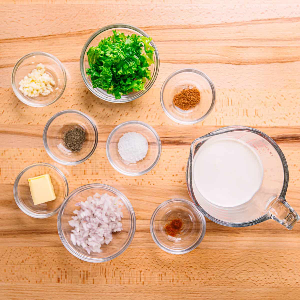 ingredients for creamed mustard greens recipe. 