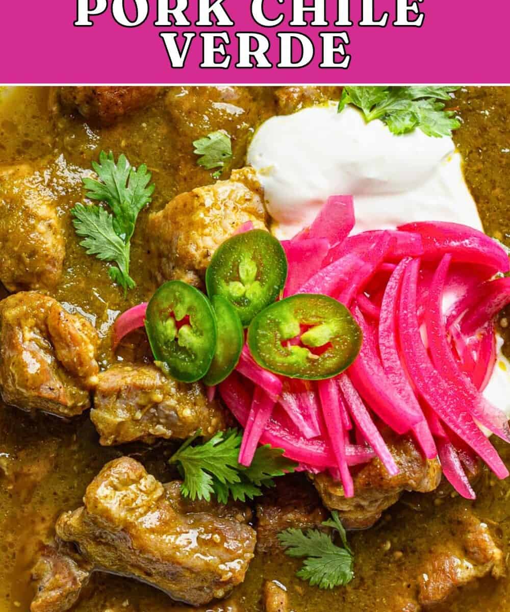 Easy pork chile verde recipe with flavorful green sauce and fresh herbs.