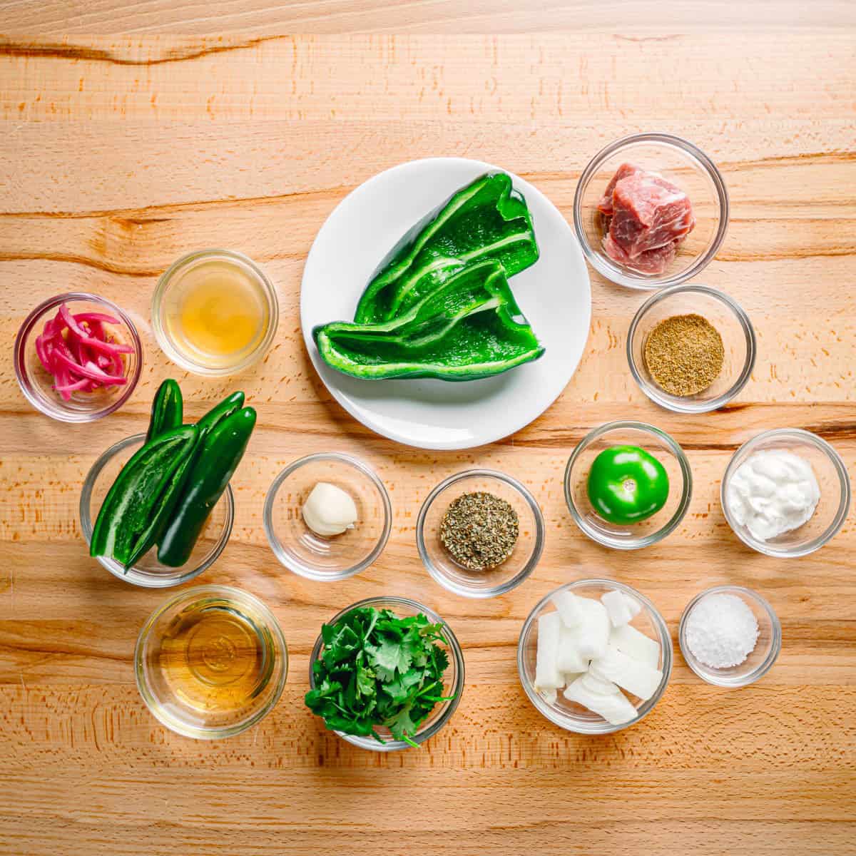 ingredients for pork Chile verde. 