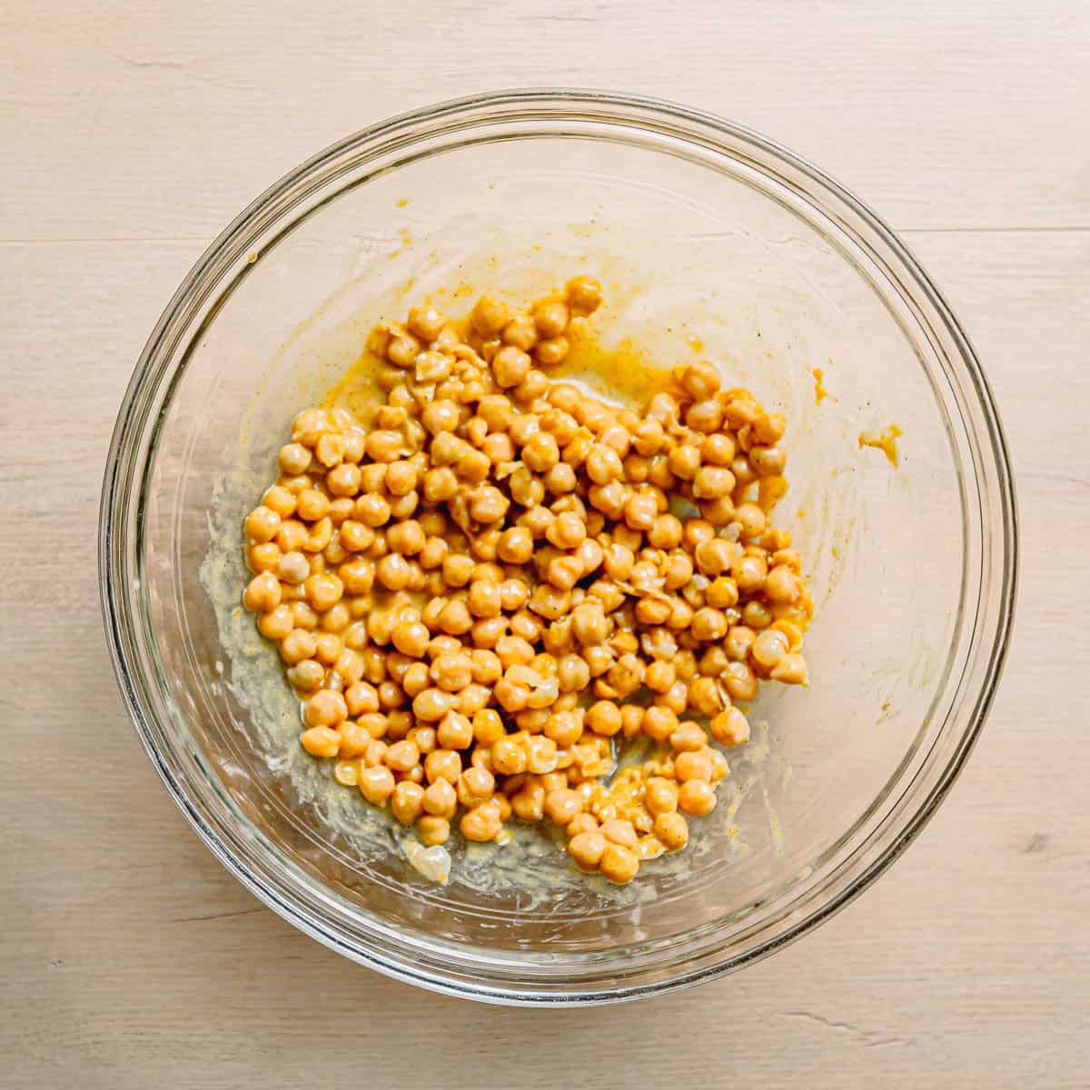 chickpeas tossed in curry salad dressing.